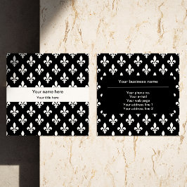 Cartão De Visita Quadrado Fleur de Lis Pattern, Francês, Real, Branco