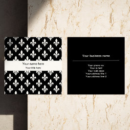Cartão De Visita Quadrado Fleur de Lis Pattern, Francês, Real, Branco