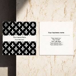 Cartão De Visita Quadrado Fleur de Lis Pattern, Francês, Real, Branco
