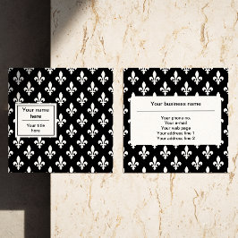 Cartão De Visita Quadrado Fleur de Lis Pattern, Francês, Real, Branco
