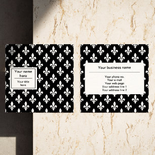 Cartão De Visita Quadrado Fleur de Lis Pattern, Francês, Real, Branco