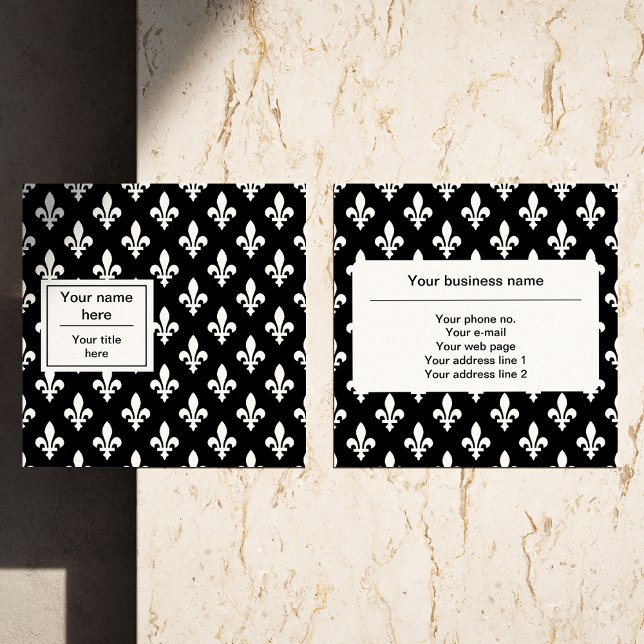 Cartão De Visita Quadrado Fleur de Lis Pattern, Francês, Real, Branco (Criador carregado)