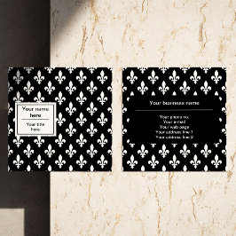 Cartão De Visita Quadrado Fleur de Lis Pattern, Francês, Real, Branco