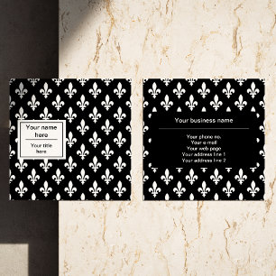 Cartão De Visita Quadrado Fleur de Lis Pattern, Francês, Real, Branco