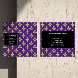 Cartão De Visita Quadrado Fleur de Lis Pattern, Francês, Real, Creme, Roxo