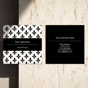 Cartão De Visita Quadrado Fleur de Lis Pattern, francês, real, negro