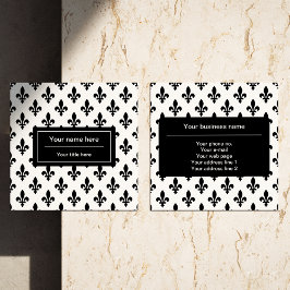 Cartão De Visita Quadrado Fleur de Lis Pattern, francês, real, negro