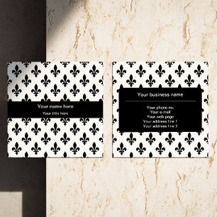 Cartão De Visita Quadrado Fleur de Lis Pattern, francês, real, negro