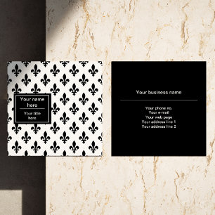 Cartão De Visita Quadrado Fleur de Lis Pattern, francês, real, negro
