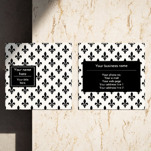 Cartão De Visita Quadrado Fleur de Lis Pattern, francês, real, negro