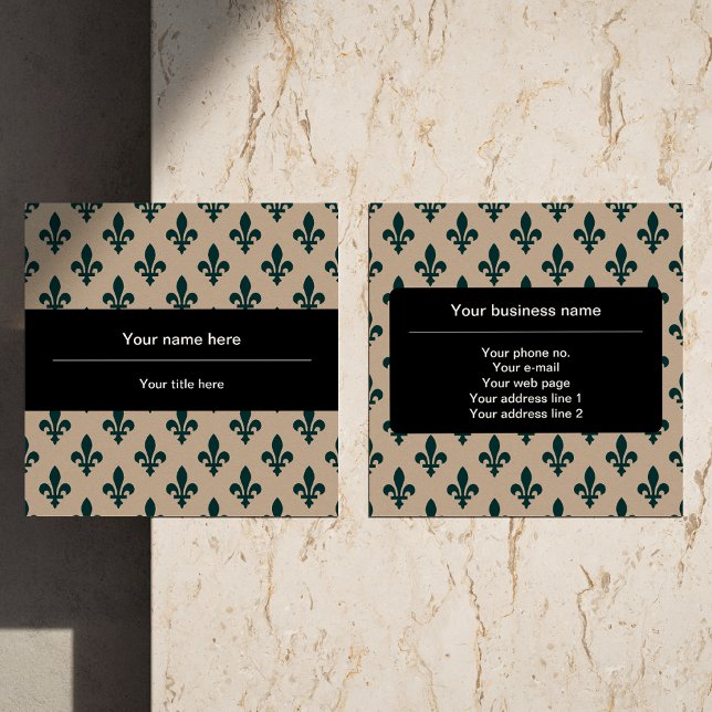 Cartão De Visita Quadrado Fleur de Lis Pattern, Francês, Real, Verde (Criador carregado)