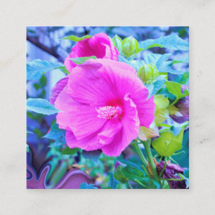 Cartão De Visita Quadrado Flor cor-de-rosa elegante do hibiscus com folha do