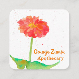 Cartão De Visita Quadrado Flor de Aquarela Zinnia