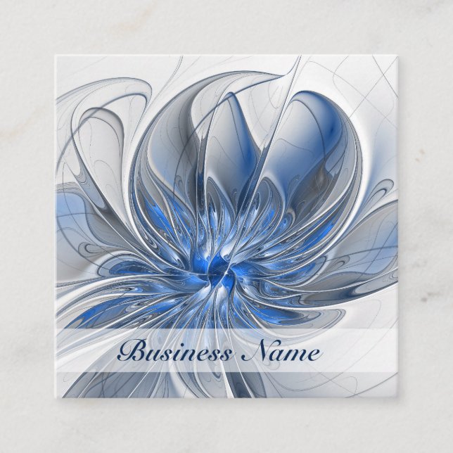 Cartão De Visita Quadrado Flor de Arte Fracionada com Cinza Azul abstrato (Frente)