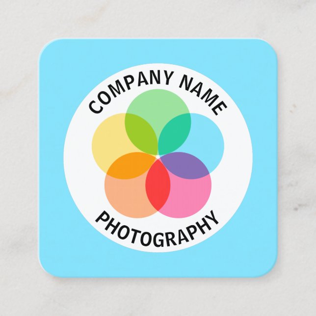 Cartão De Visita Quadrado Flor de Filtro - Azul Pálido #7FE6FF (Frente)