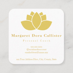 Cartão De Visita Quadrado Flor de Lótus Dourada Minimalista Elegante
