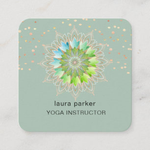 Cartão De Visita Quadrado Flor de Lótus Verde Mestre de Yoga e Meditação Ele
