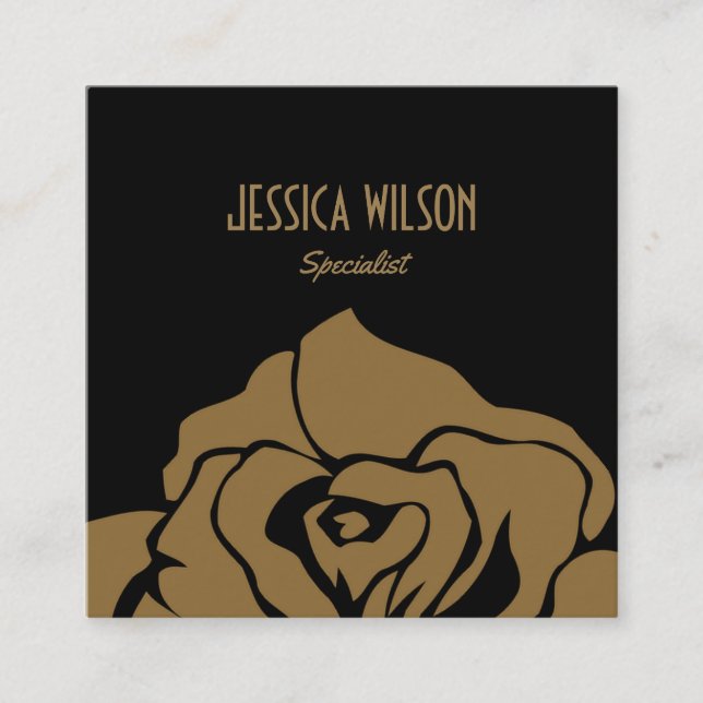 Cartão De Visita Quadrado Flor de ouro preto moderno e quic (Frente)