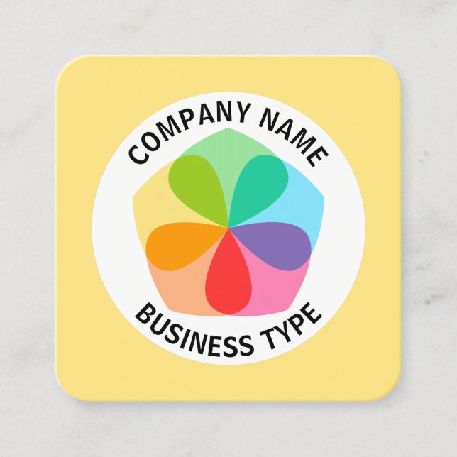 Cartão De Visita Quadrado Flor Geométrico - Amarelo Pálido #FFE67F (Frente)