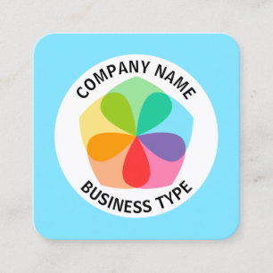 Cartão De Visita Quadrado Flor Geométrico - Azul Pálido #7FE6FF