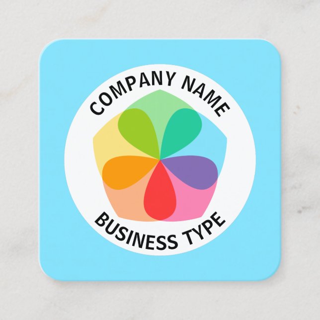 Cartão De Visita Quadrado Flor Geométrico - Azul Pálido #7FE6FF (Frente)