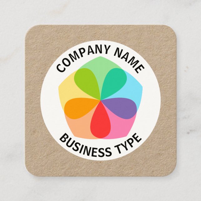 Cartão De Visita Quadrado Flor Geométrico - Kraft (Frente)