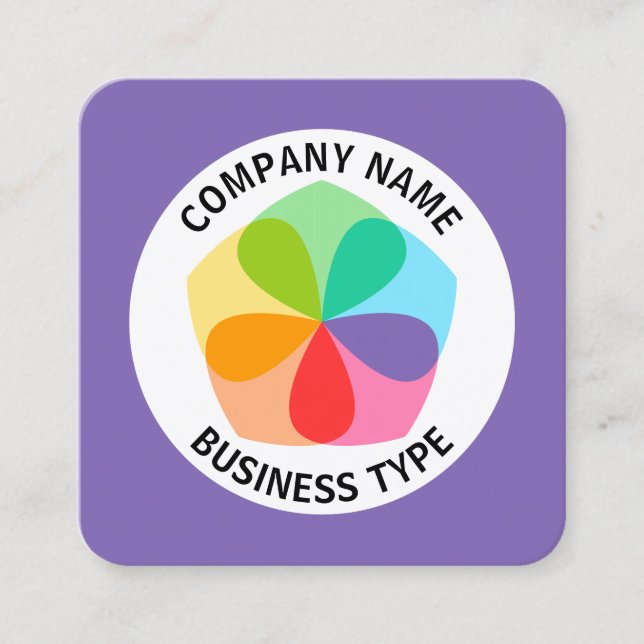 Cartão De Visita Quadrado Flor Geométrico - Roxo #7F66B2 (Frente)