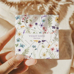 Cartão De Visita Quadrado Floral de Flor Selvagem de Flor Selvagem Elegante