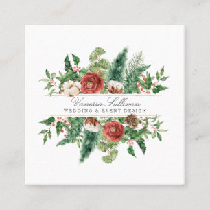 Cartão De Visita Quadrado Floral de inverno de Natal