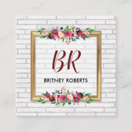 Cartão De Visita Quadrado Floral de outono Dourado da Vintage Personalizada