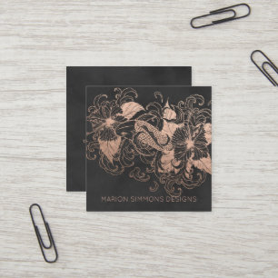 Cartão de Visita Quadrado Floral Dourado Rosa