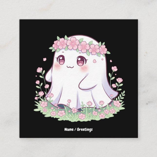Cartão De Visita Quadrado Floral Ghost Halloween Figurume para Meninas (Frente)