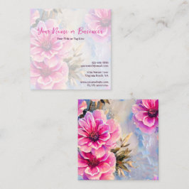 Cartão De Visita Quadrado Flores bonito Rosa-Quadrado Floral