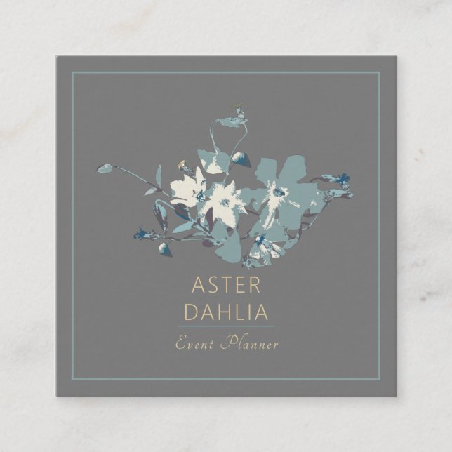 Cartão De Visita Quadrado Flores De Aquarelas Pinadas De Cinzas Amarelas Cle (Frente)