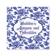 Flores de Dália Azul e Branca Toile de Jouy