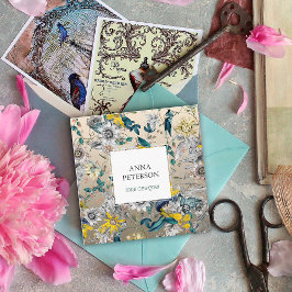 Cartão De Visita Quadrado Flores de Paixão Elegantes em Cinzas de Prata