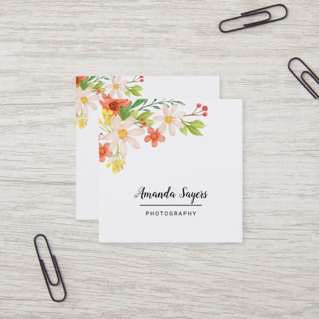 Cartão De Visita Quadrado Flores de primavera (Frente/Verso In Situ)