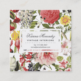 Cartão De Visita Quadrado Flores e Insetos Belos Jardins Florais