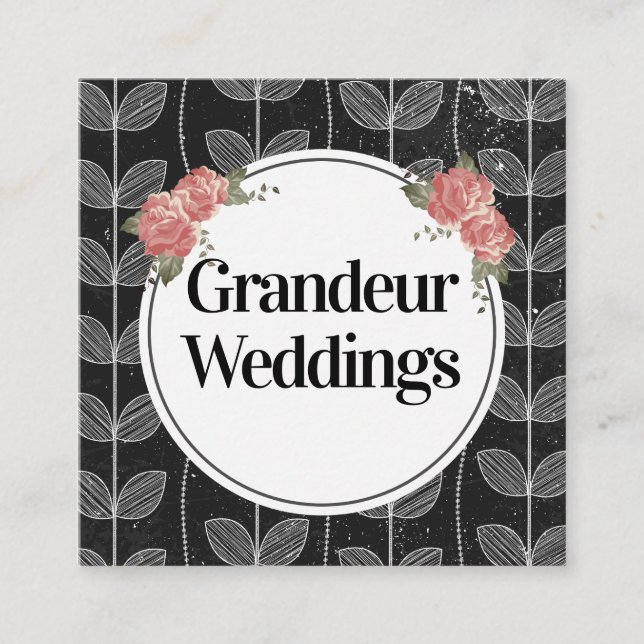 Cartão De Visita Quadrado Flores Elegantes Dodores De Vinha De Giz (Frente)