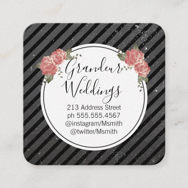 Cartão De Visita Quadrado Flores Elegantes/Giz Espetado (Frente)