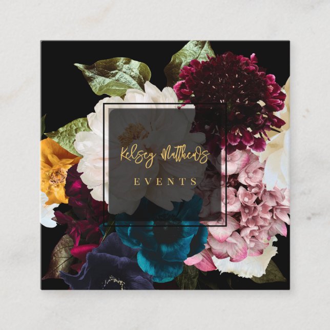 Cartão De Visita Quadrado Flores Escuras e Temperamentais da PixDezines (Frente)