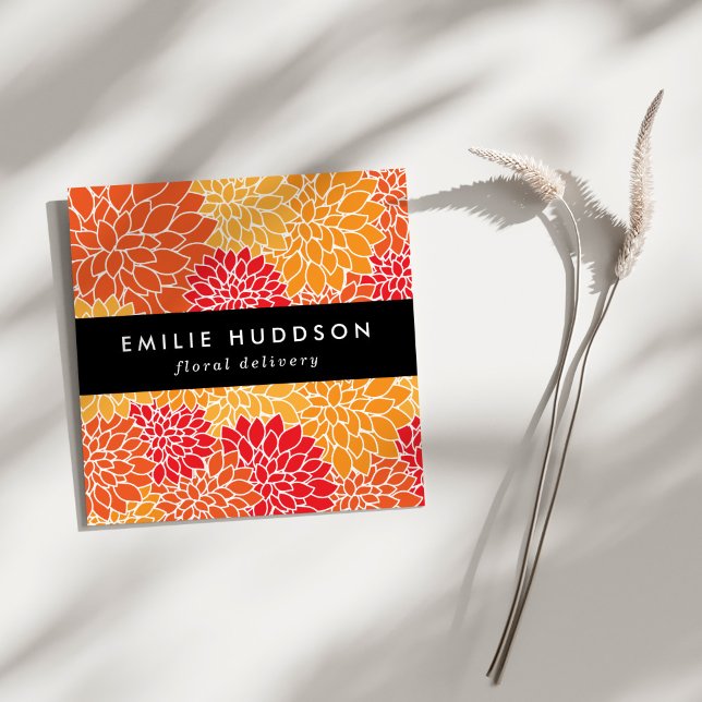 Cartão De Visita Quadrado Flores Laranja Dahlia, Florificação, Compro Flor (Criador carregado)