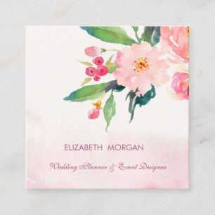 Cartão De Visita Quadrado Flores Modernas Elegantes Românticas em Aquarela
