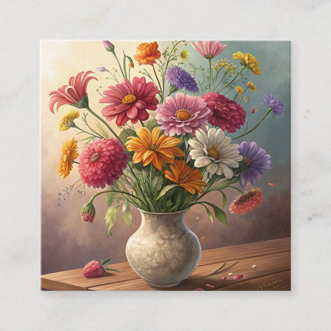 Cartão De Visita Quadrado Flores no vaso (Frente)
