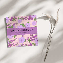 Cartão De Visita Quadrado Flores Roxas, Verde, Florista, Compro Flor