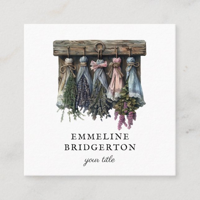 Cartão De Visita Quadrado Flores Secas Rústicas Que Prendam (Frente)