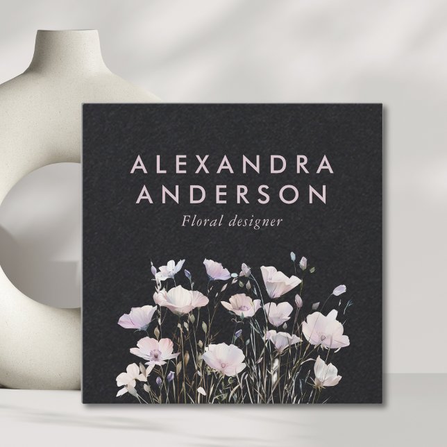 Cartão De Visita Quadrado Flores Selvagens Mínimas Elegante Rosa-Rosa-Rosa (Elegant Minimal Boho Pink Wildflowers Watercolor Square Business Card)