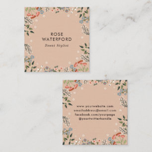 Cartão De Visita Quadrado Flores Silvestres Boho - Paleta de Cores Boho Neut