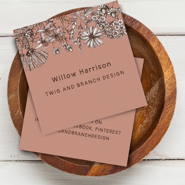 Cartão De Visita Quadrado Flores Silvestres Caprichosas Terrosas (Earthy Whimsical Wildflowers Square Business Card)