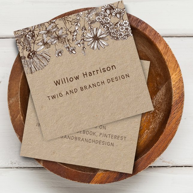 Cartão De Visita Quadrado Flores silvestres russas (Rustic Whimsical Wildflowers Square Business Card)